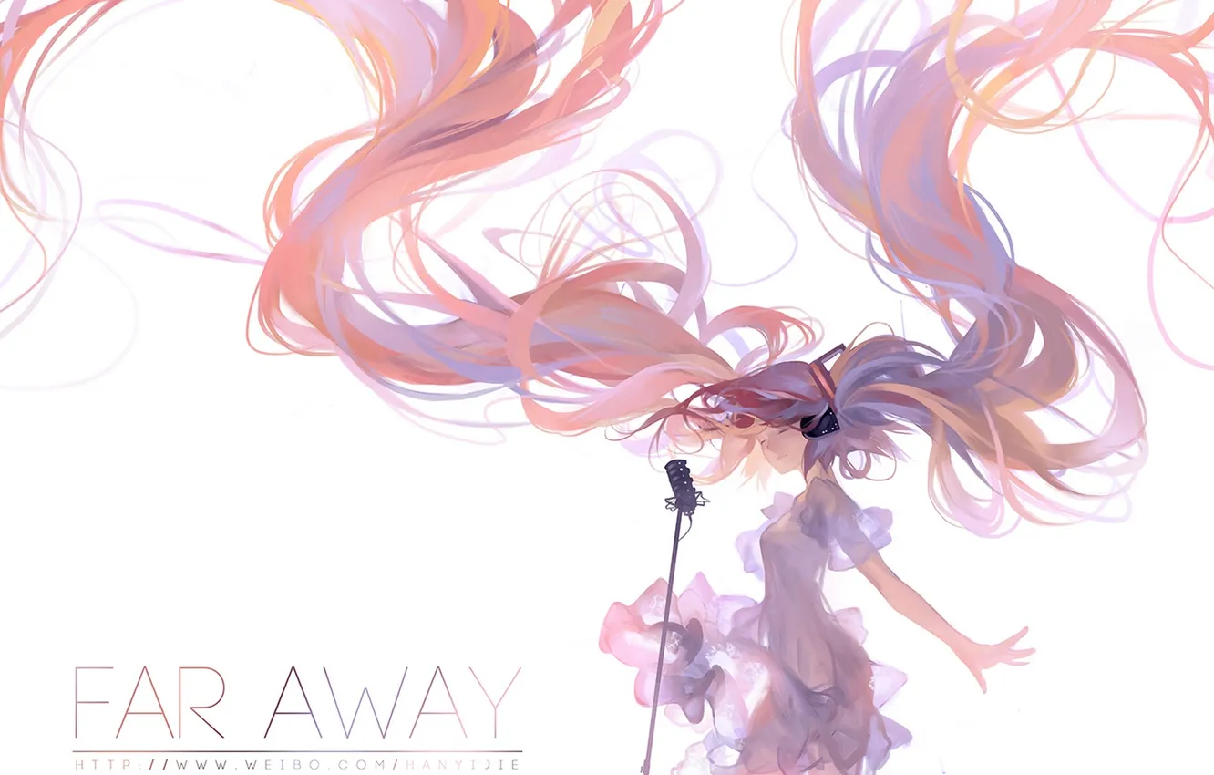 Photo wallpaper girl, hair, anime, headphones, art, microphone, vocaloid, hatsune miku