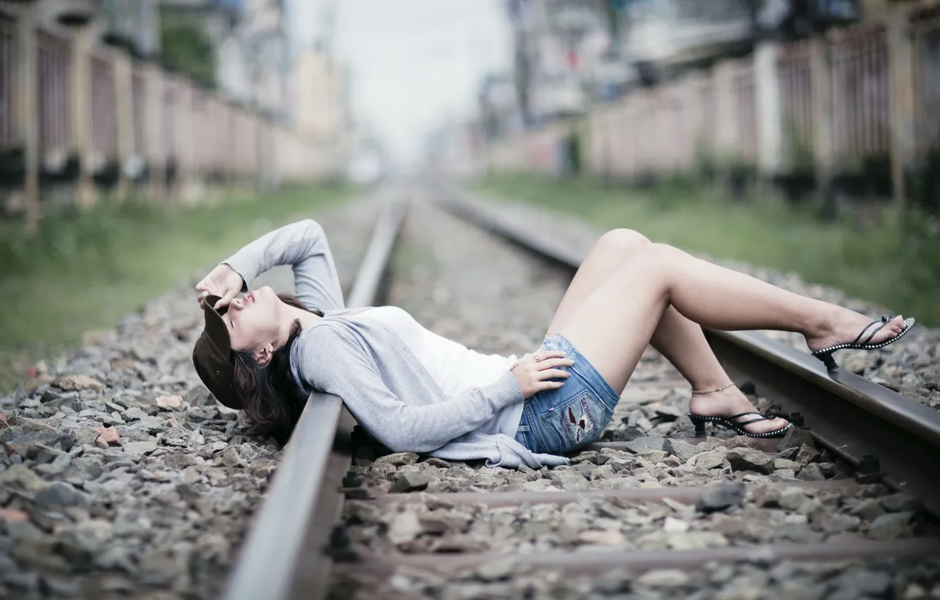 Photo wallpaper girl, mood, rails