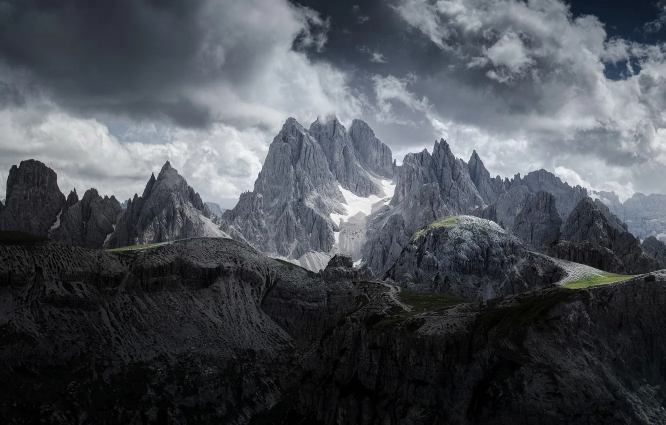 Photo wallpaper the sky, clouds, mountains, nature, tops