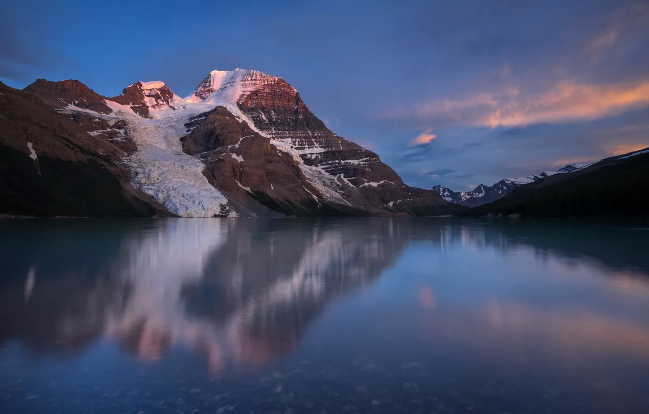 Photo wallpaper snow, mountains, lake, reflection, rocks, Canada, Berg Lake, Mount Robson Provincial Park