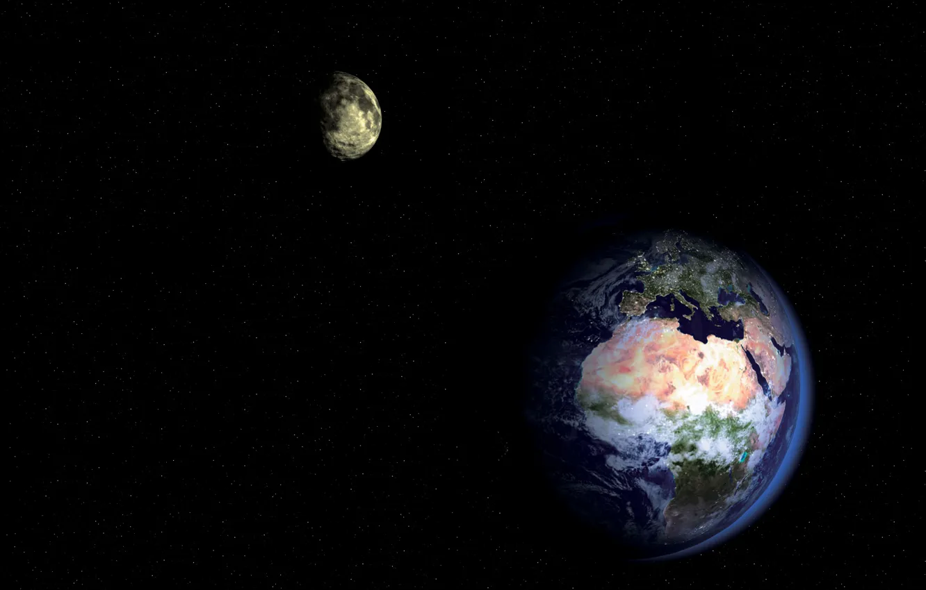 Photo wallpaper earth, moon, star, planet, satellite
