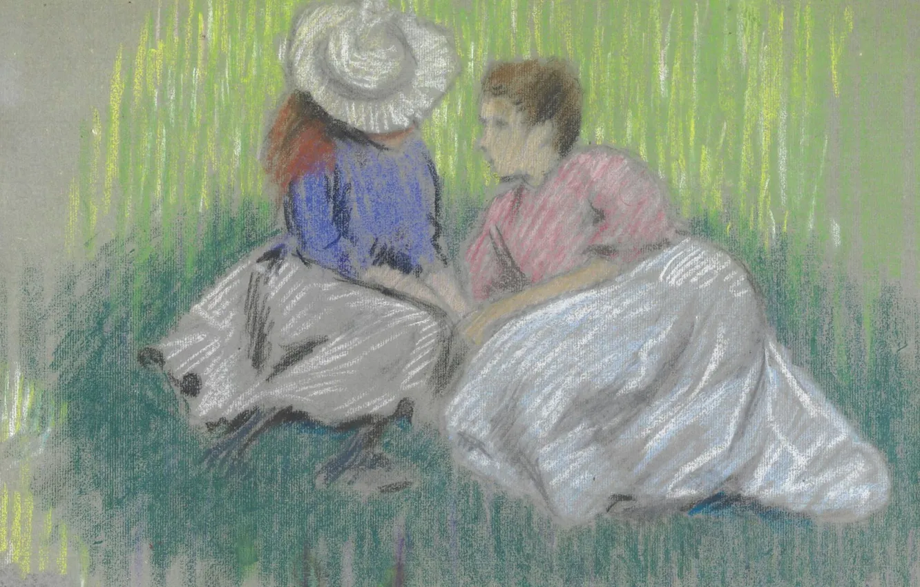 Photo wallpaper picture, genre, Federico Zandomeneghi, Federico Zandomeneghi, Woman and Girl on the Grass