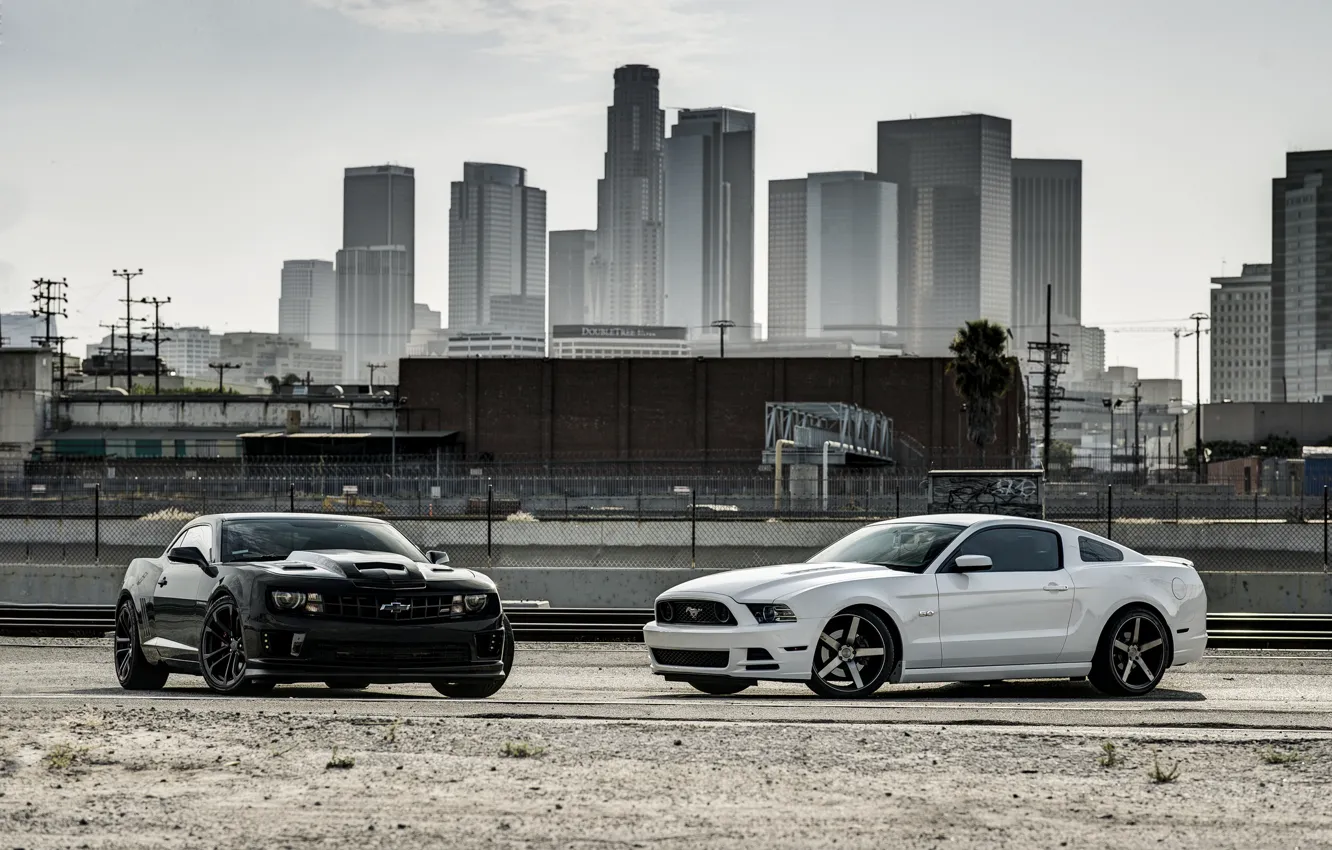 Photo wallpaper white, the city, black, mustang, Mustang, ford, Chevrolet, Ford