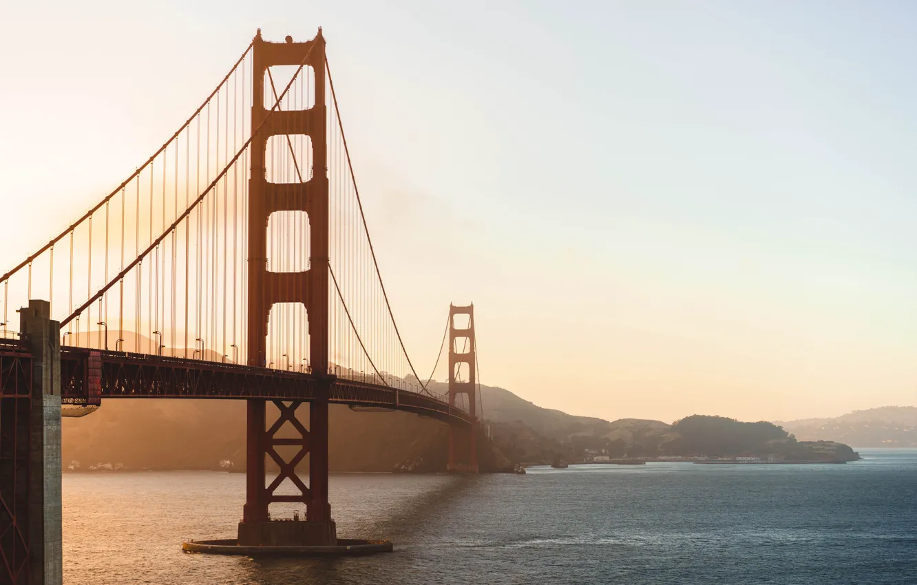 Photo wallpaper the sky, water, sunset, bridge, Strait, CA, San Francisco, Golden Gate