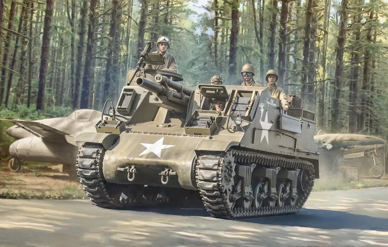 Photo wallpaper USA, SAU, US Army, self-propelled artillery, self-propelled howitzer, Gianluca Capaldo, M7 Priest Howitzer Motor Carriage