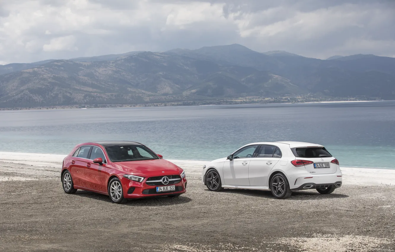 Photo wallpaper Mercedes Benz, mountain, lake, A 200, a 180, A Series