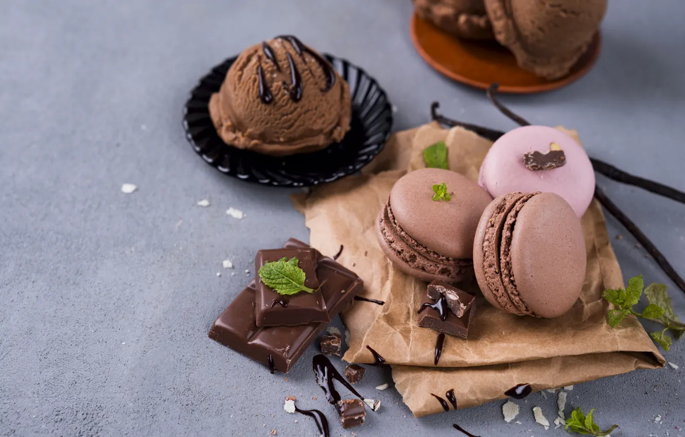 Photo wallpaper ice cream, dessert, Myfoodie, cookies, macaron, almond, chocolate