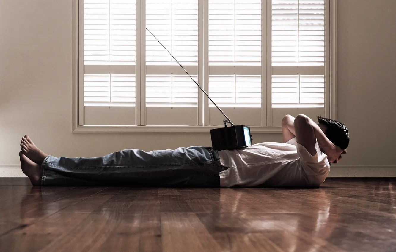 Photo wallpaper jeans, Mike, TV, window, floor, male
