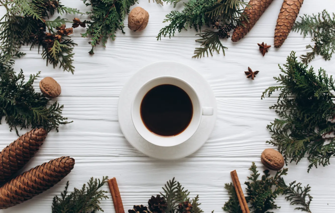 Photo wallpaper decoration, New Year, Christmas, Christmas, wood, cup, New Year, coffe