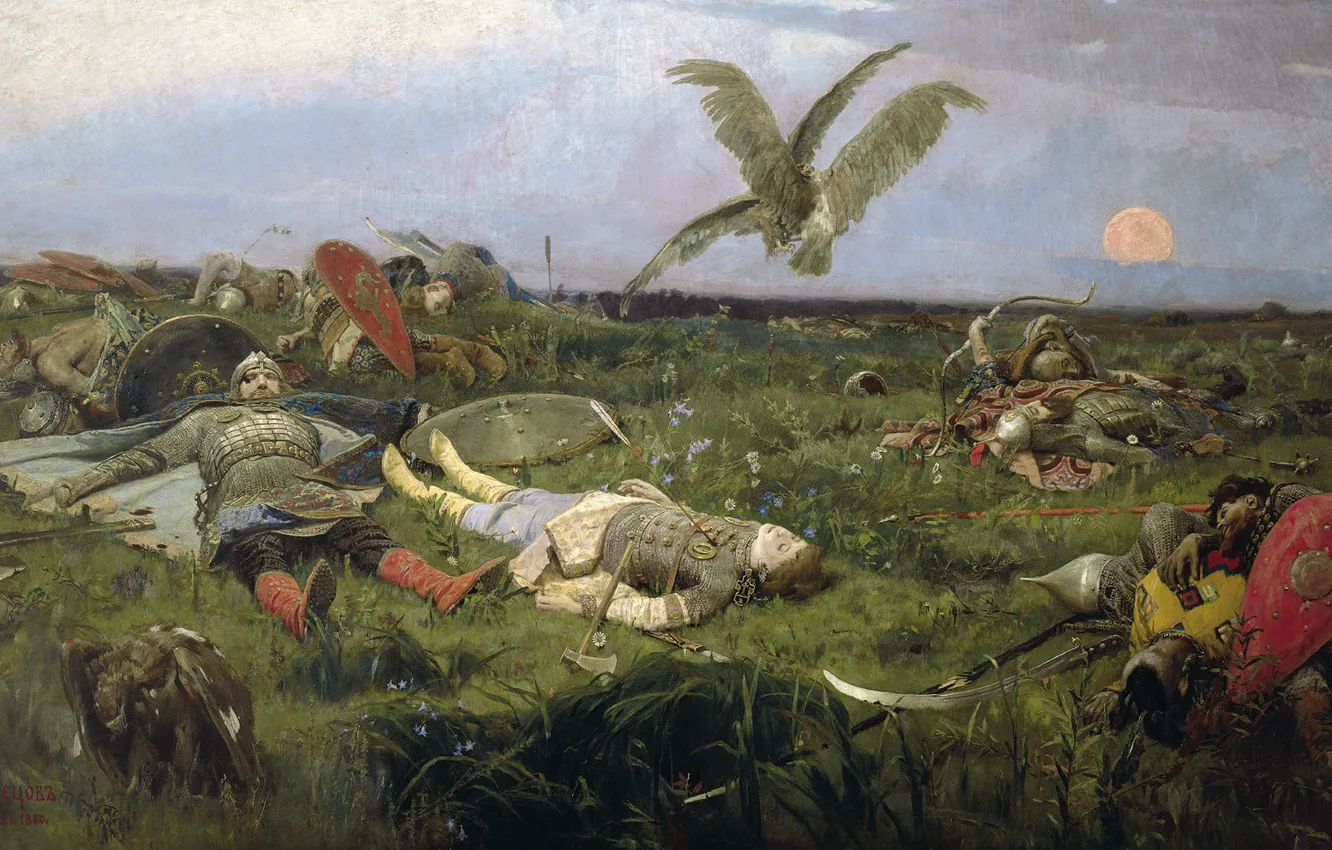 Photo wallpaper birds, picture, heroes, history, Vasnetsov Viktor, After the battle of Igor Svyatoslavich with the Polovtsy