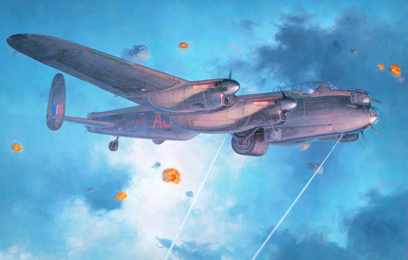 Photo wallpaper the sky, figure, art, bomber, the plane, four-engine, RAF, WW2