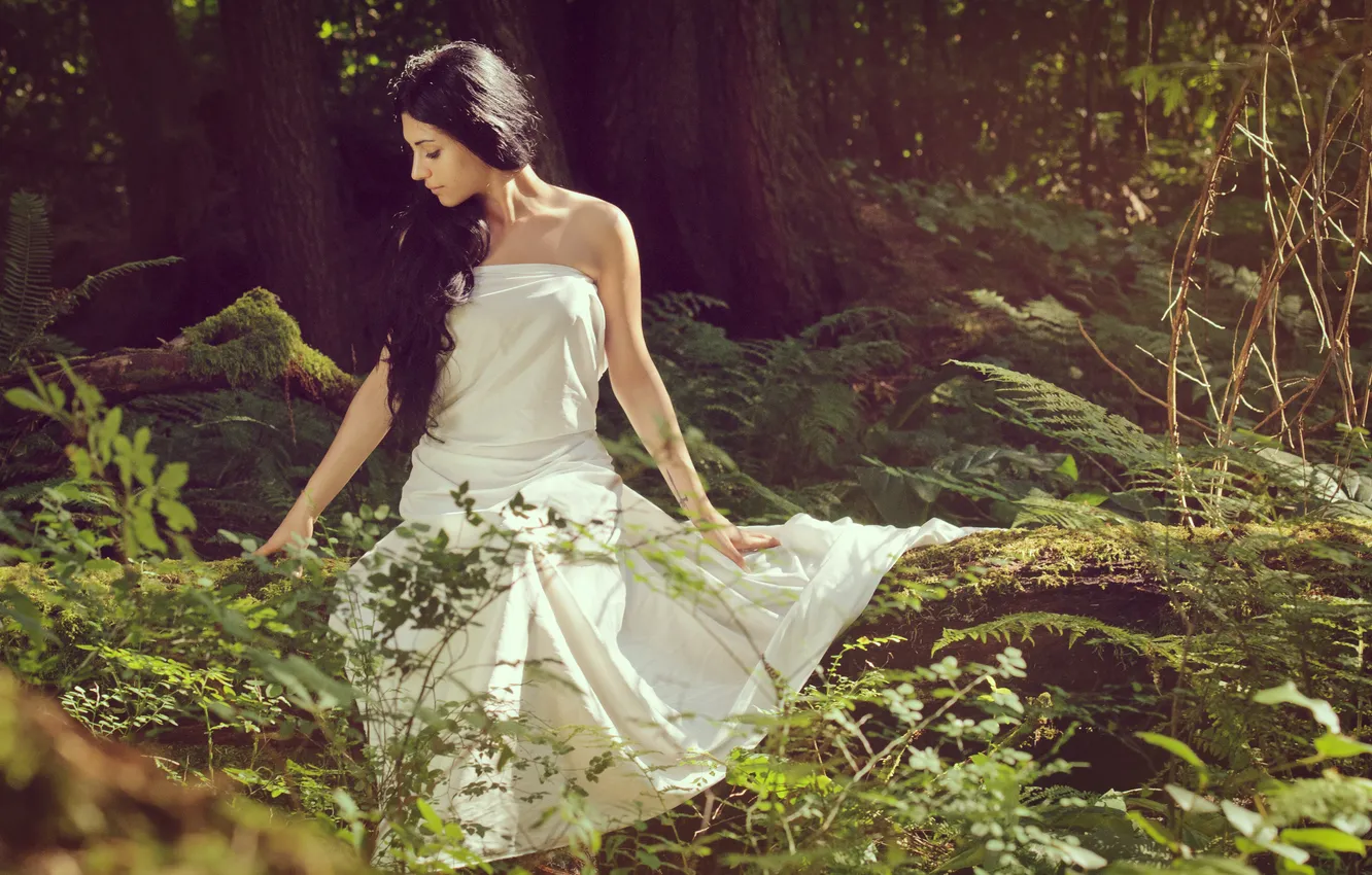 Photo wallpaper forest, girl, dress