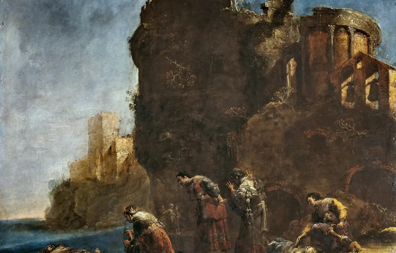 Photo wallpaper shore, picture, ruins, mythology, Leonaert Bramer, The Grief Of Hecuba
