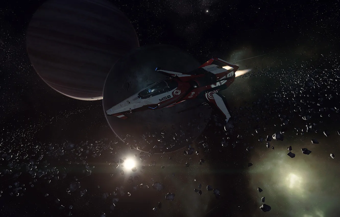 Photo wallpaper space, stars, flight, fragments, ship, planet, Star Citizen, Origin