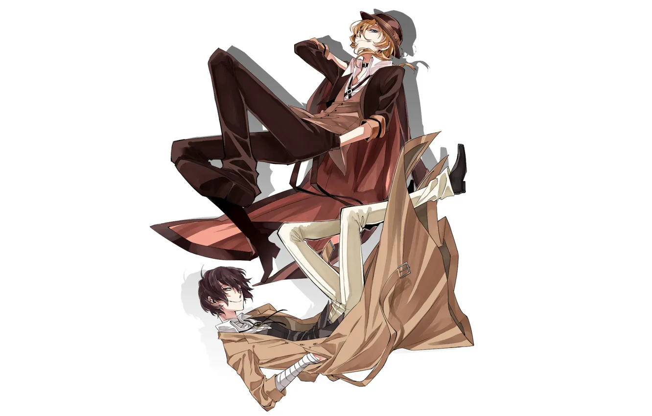 Photo wallpaper background, shadow, guys, two, Bungou Stray Dogs, Stray Dogs: A Literary Genius