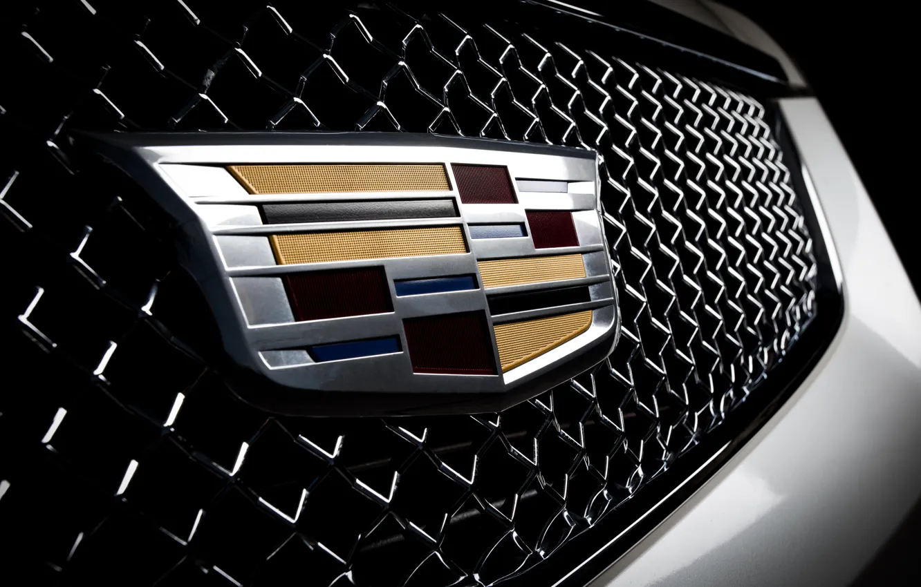 Photo wallpaper Cadillac, CTS, White, Emblem, Icon, Radiator grille