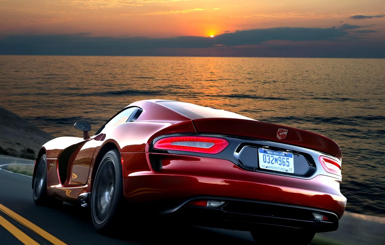 Photo wallpaper Red, The evening, Speed, Dodge, Dodge, Red, Car, 2012