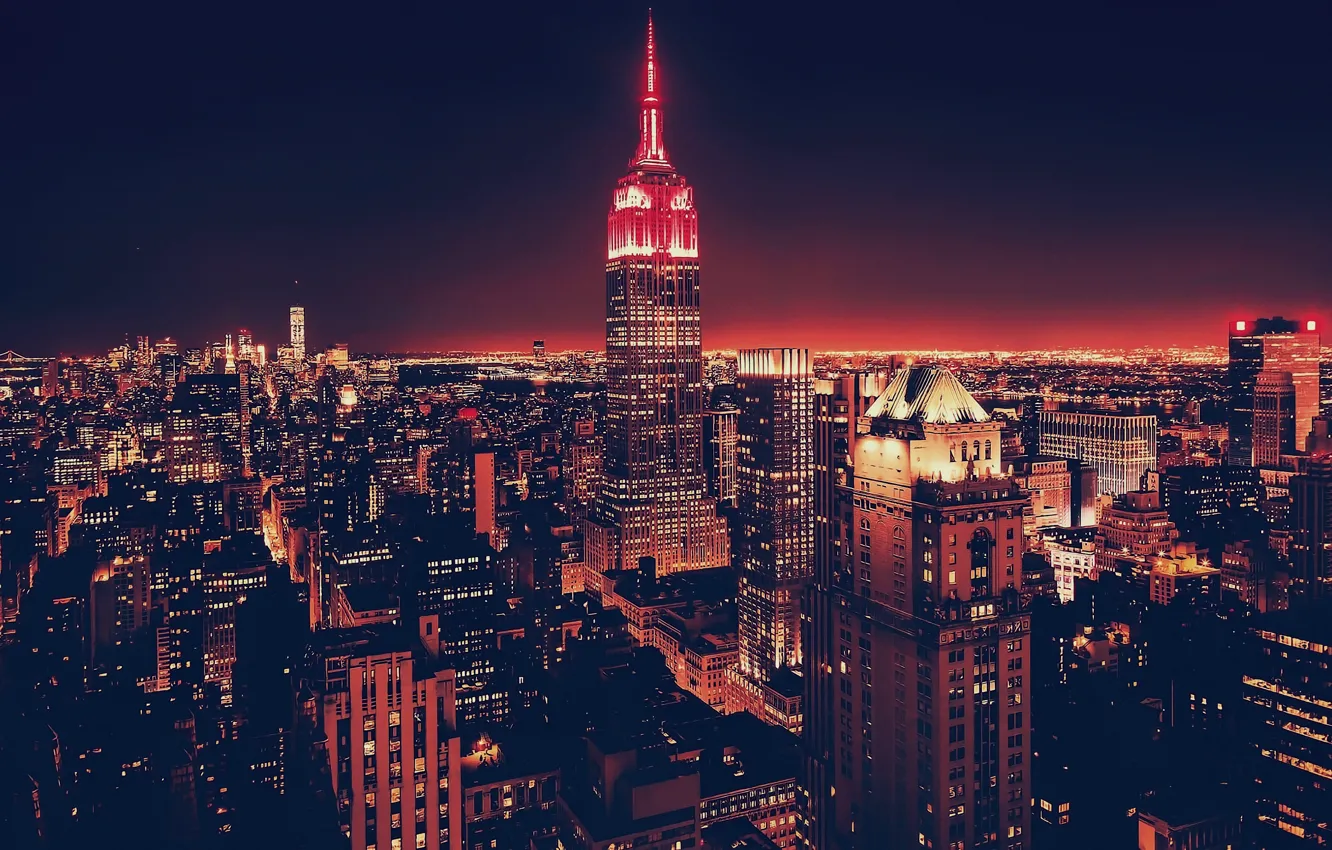 Photo wallpaper city, skyscrapers, new York, night city, USA, night, new york, usa