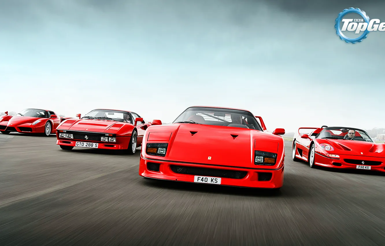 Photo wallpaper Top Gear, Ferrari, Red, F40, Enzo, Front, Supercars, Track