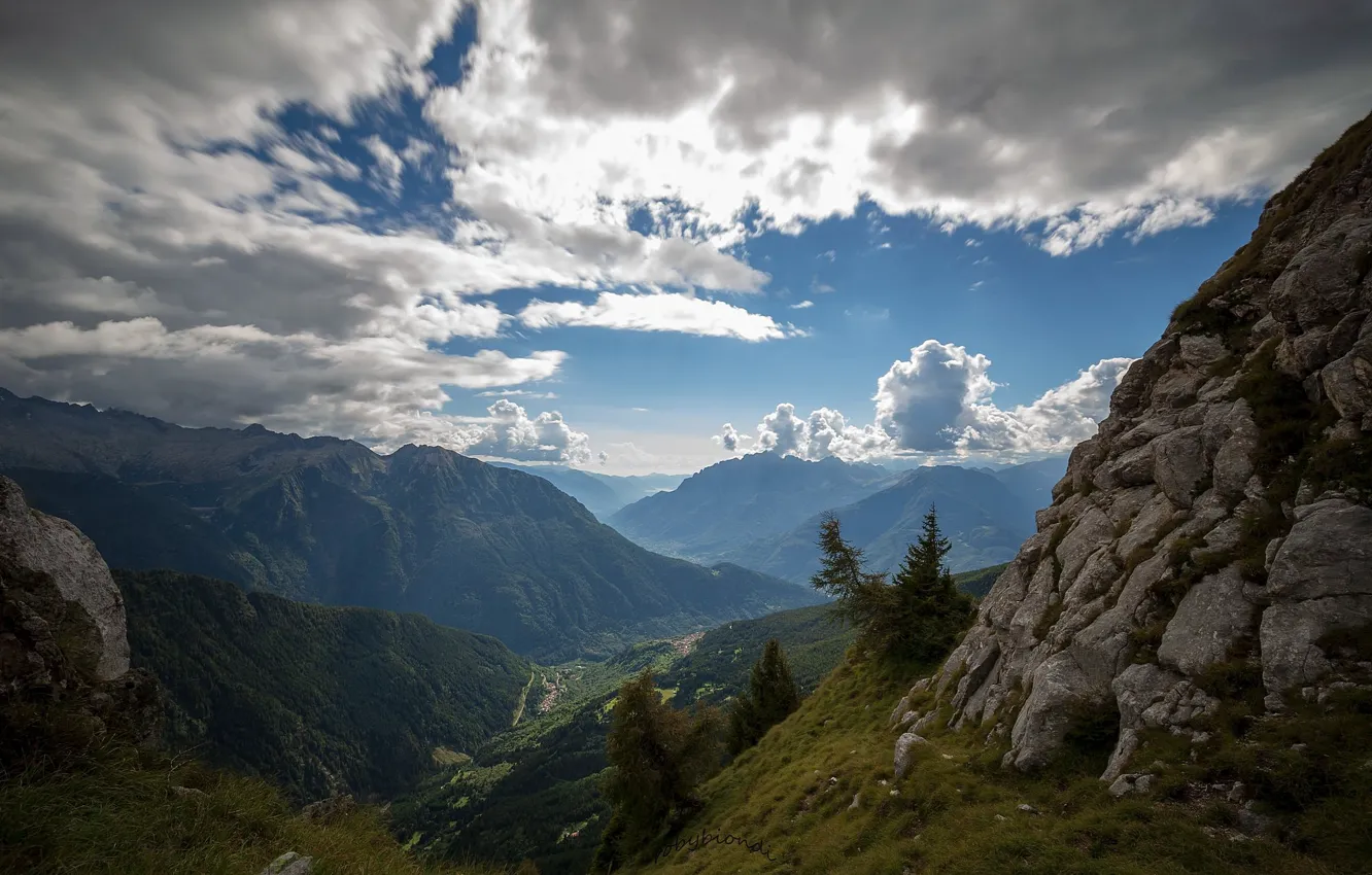Photo wallpaper the sky, clouds, mountains, Italy, Val Camonica