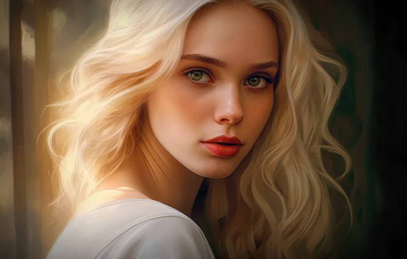 Photo wallpaper look, girl, light, face, portrait, art, blonde, painting