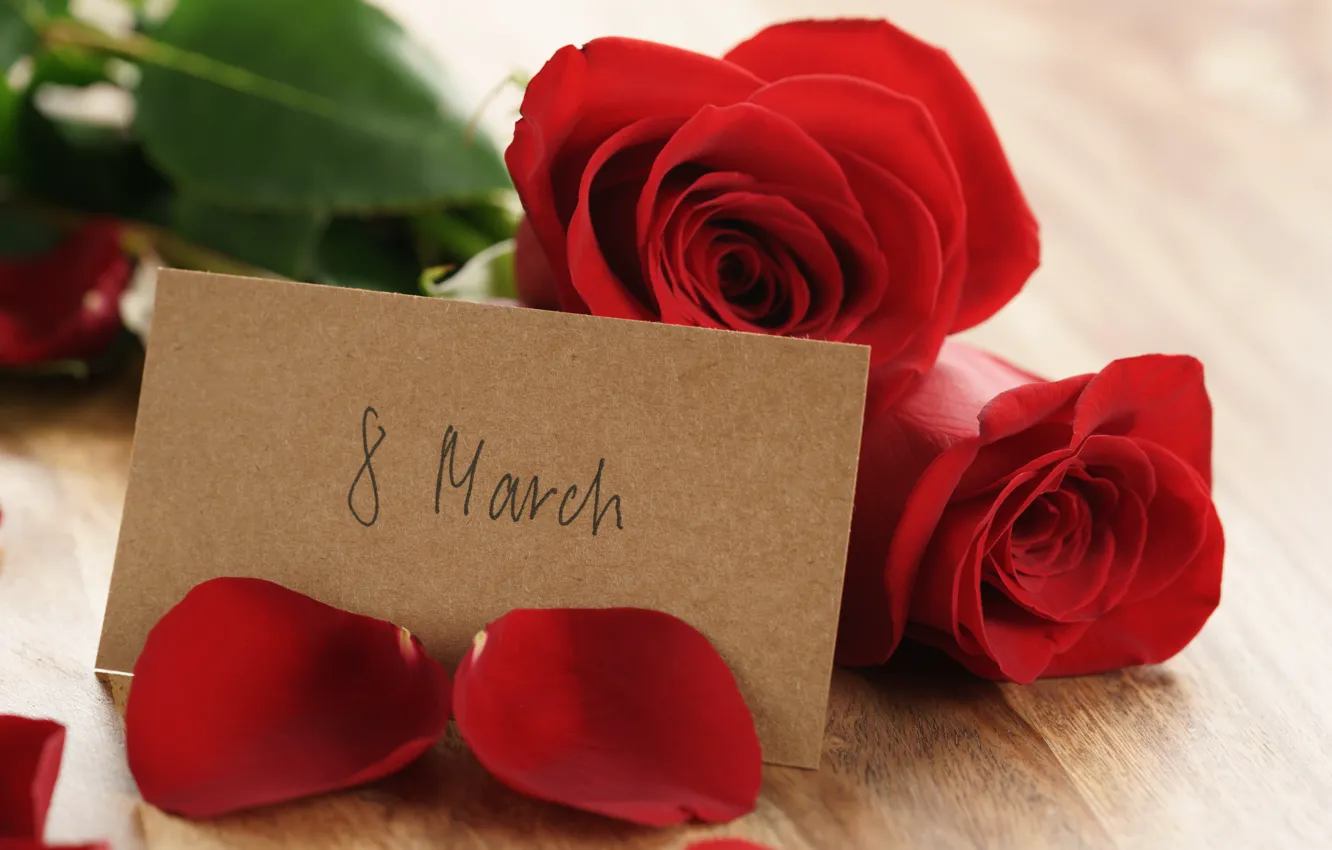 Photo wallpaper bouquet, petals, red, March 8, romantic, gift, roses, red roses