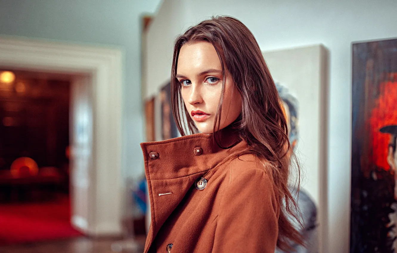 Photo wallpaper look, room, model, portrait, makeup, hairstyle, brown hair, beauty