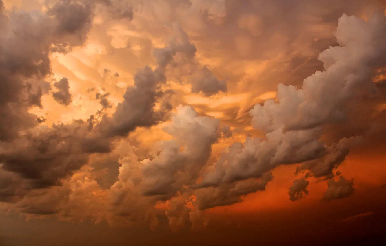 Photo wallpaper the sky, clouds, sunset, orange, red