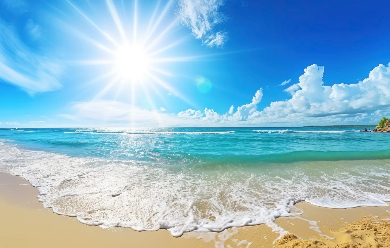 Photo wallpaper sand, sea, wave, beach, summer, the sky, shore, summer