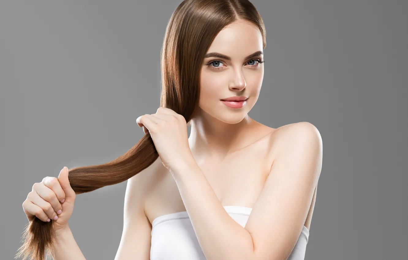 Photo wallpaper girl, face, hair, hands, brown hair, Ryabusjkina Irina