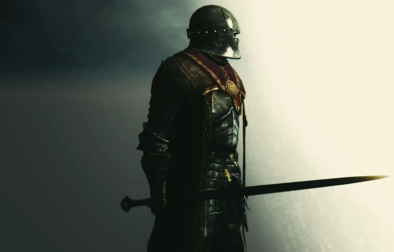 Photo wallpaper rendering, background, sword, armor, warrior