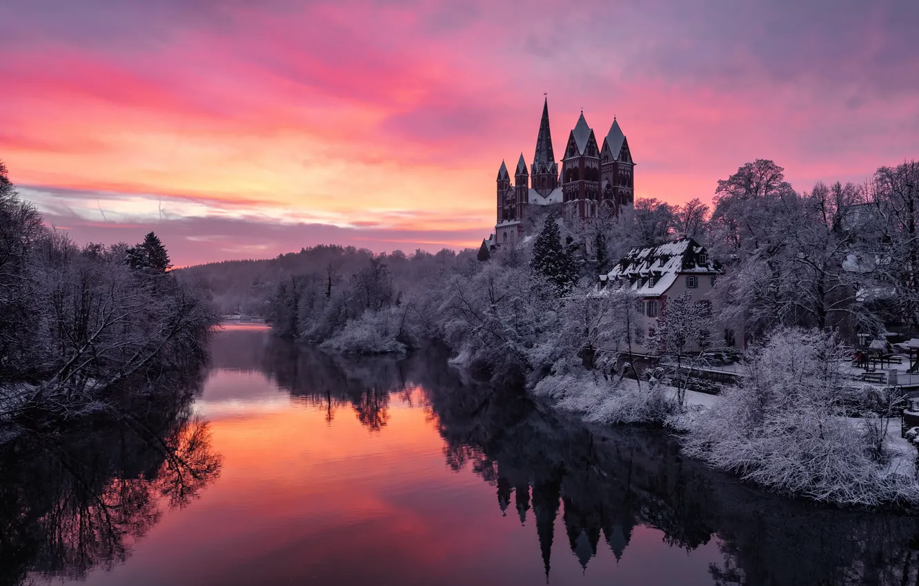 Photo wallpaper Germany, sunrise, Limburg Cathedral