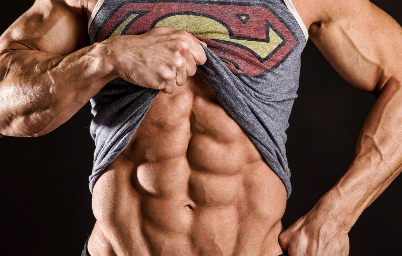 Photo wallpaper logo, superman, abs, bodybuilder