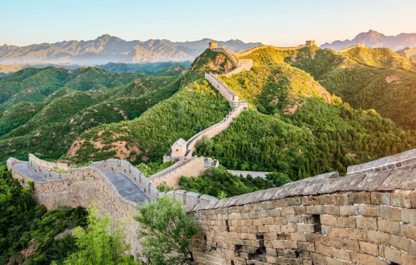 Photo wallpaper green, China, mountains, Great Wall, Great Wall of China