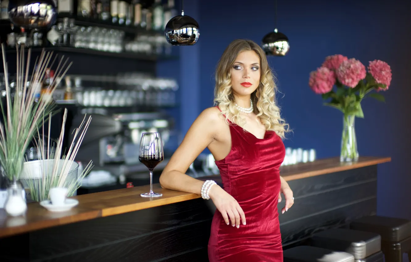 Photo wallpaper model, glass, bar, dress, beauty, Delfina