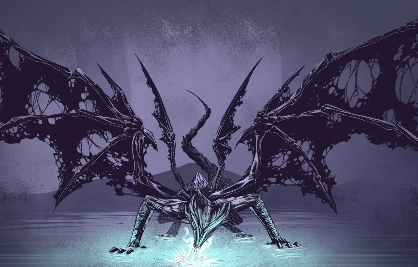 Photo wallpaper water, dragon, wings, torn