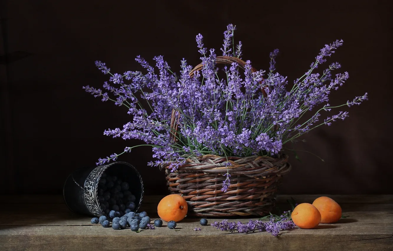 Photo wallpaper lavender, blueberries, apricots