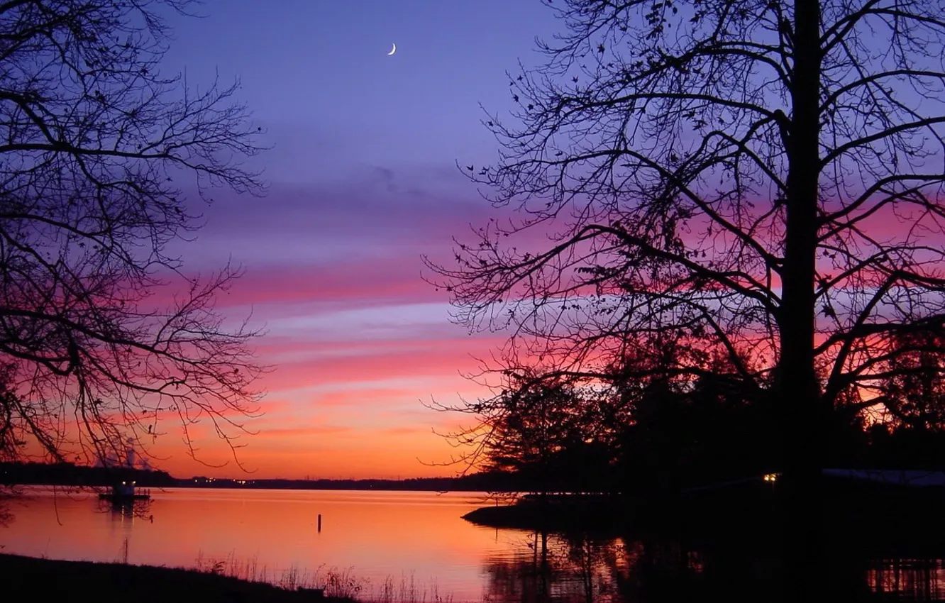 Photo wallpaper the sun, light, night, river