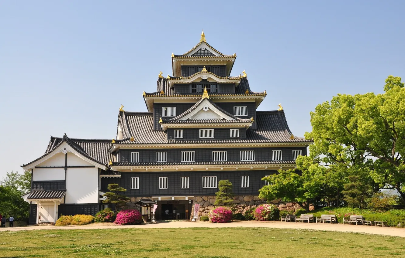 Photo wallpaper Japan, lawn, castle