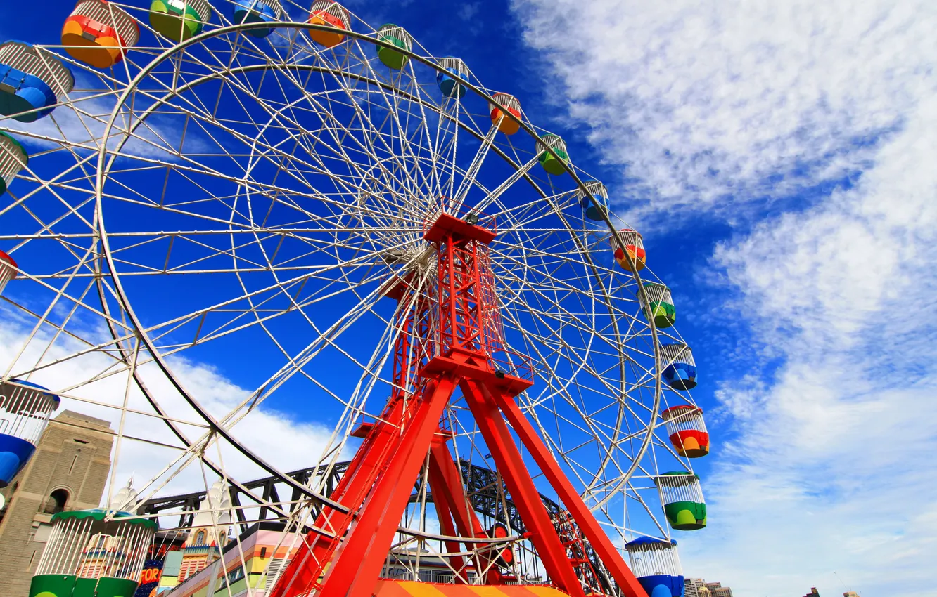 Photo wallpaper the sky, clouds, attraction, Ferris wheel