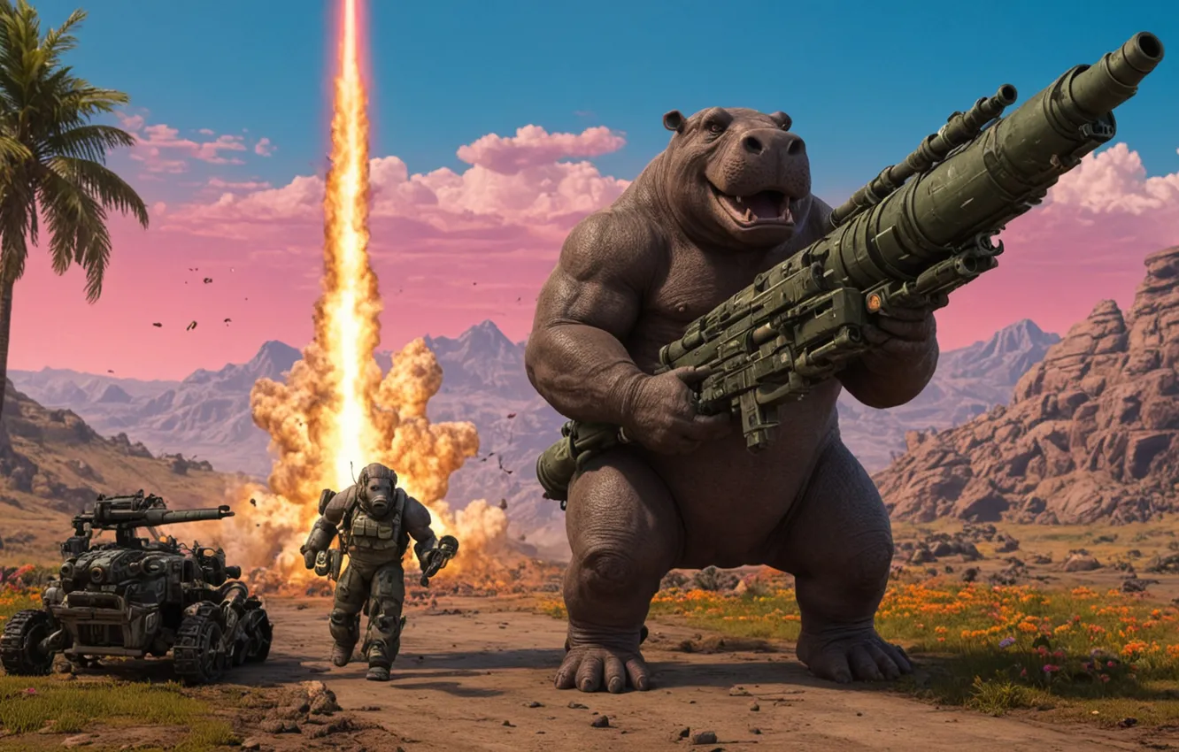 Photo wallpaper weapons, soldiers, Hippo