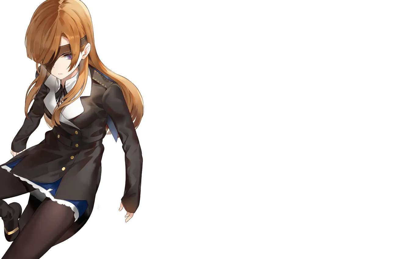 Photo wallpaper girl, white background, eye patch