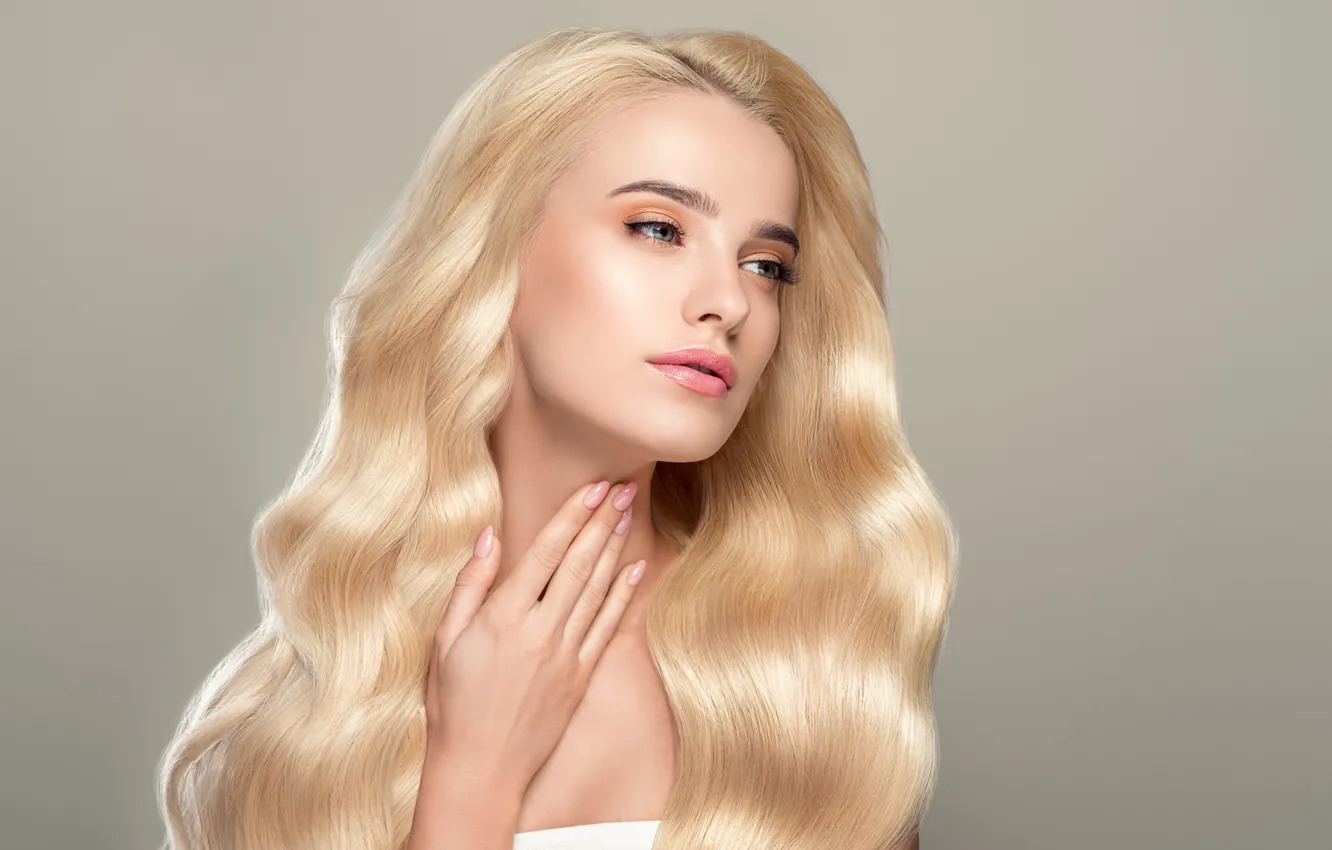 Photo wallpaper look, girl, face, hair, hands, beautiful