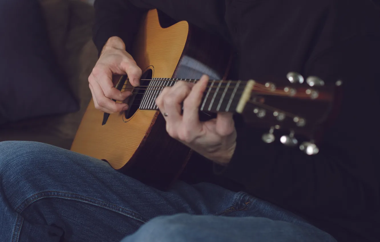Photo wallpaper music, guitar, strings, hands, fingers