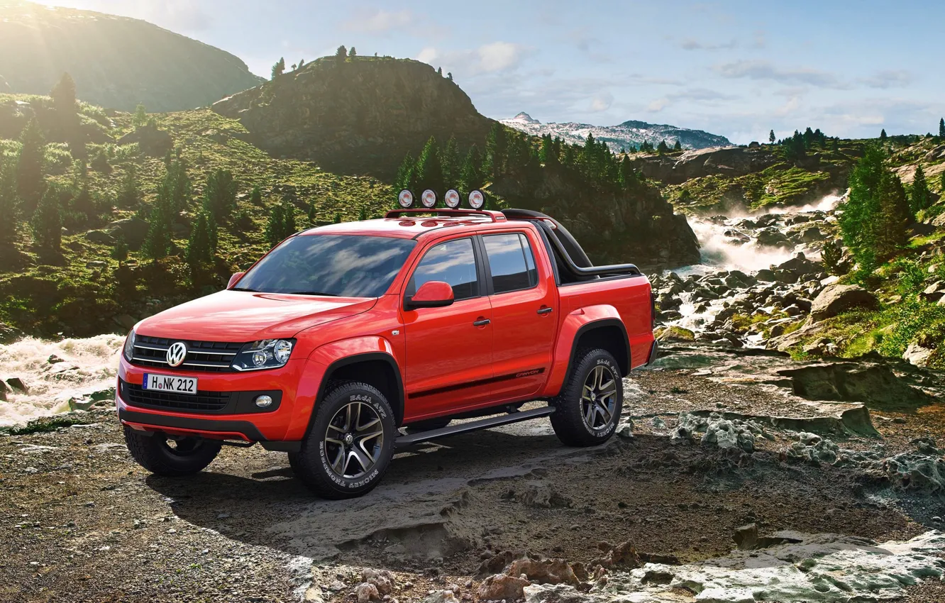 Photo wallpaper mountains, stones, tuning, Volkswagen, drives, Amarok, show car, exotic painting