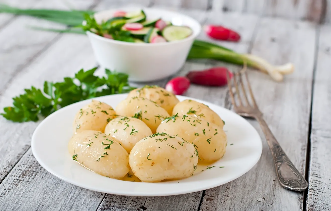 Photo wallpaper bow, dill, potatoes, radishes
