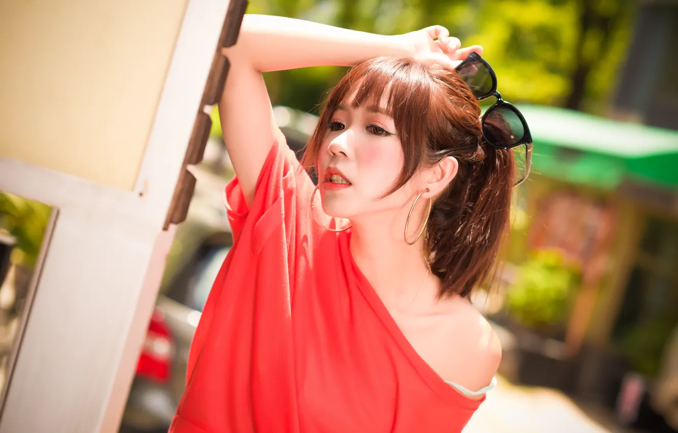 Photo wallpaper face, background, hair, glasses, cutie