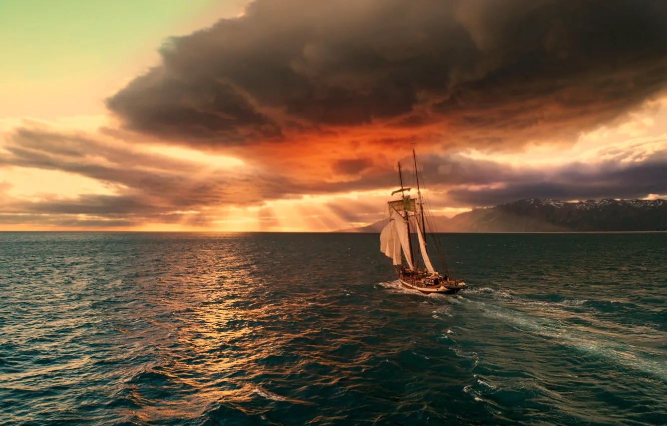 Photo wallpaper sea, the sky, sail