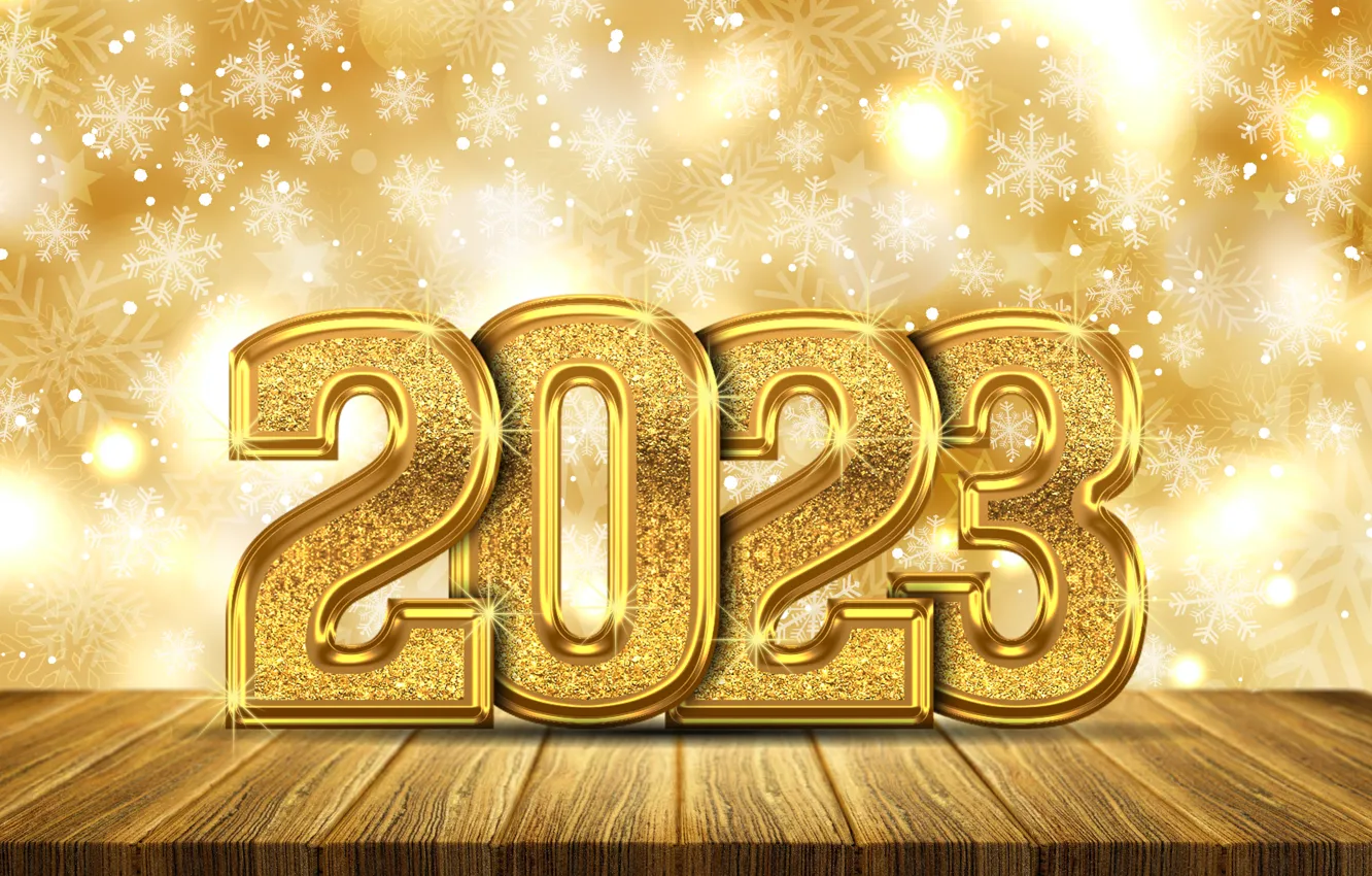 Photo wallpaper snowflakes, gold, New Year, figures, metal, golden, happy, New Year