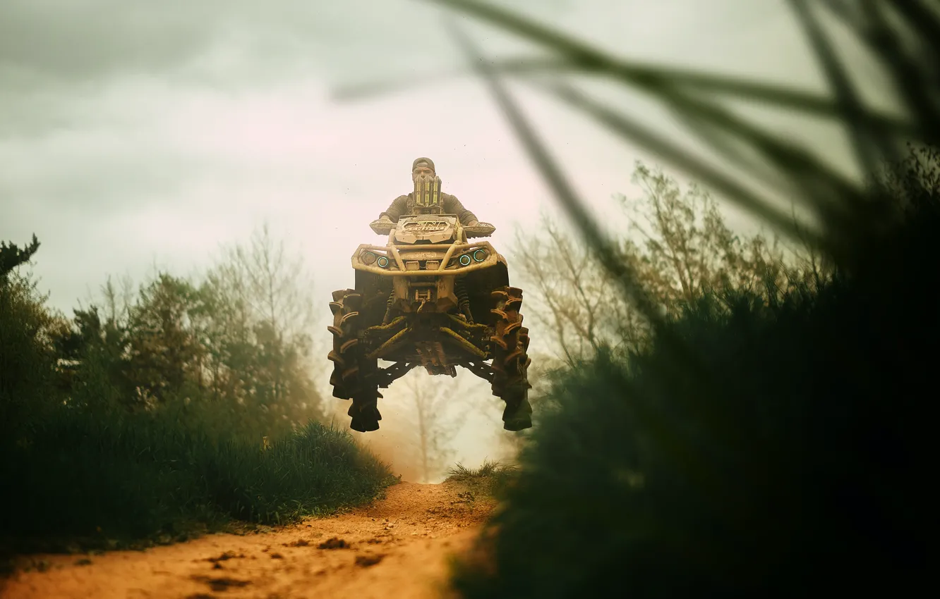 Photo wallpaper Road, People, Flight, ATV, Extreme, Adventure, Quad Bike jump